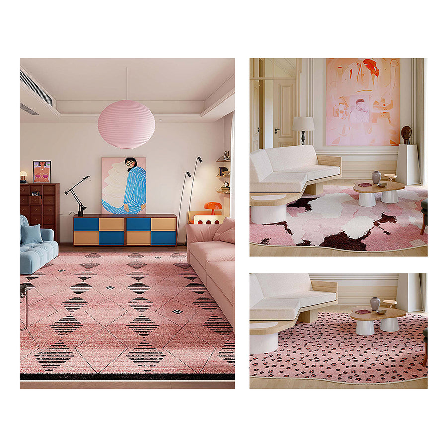 Sofia Blush Gradient Cloud Rug, Various Styles Available styled for patterned area rug