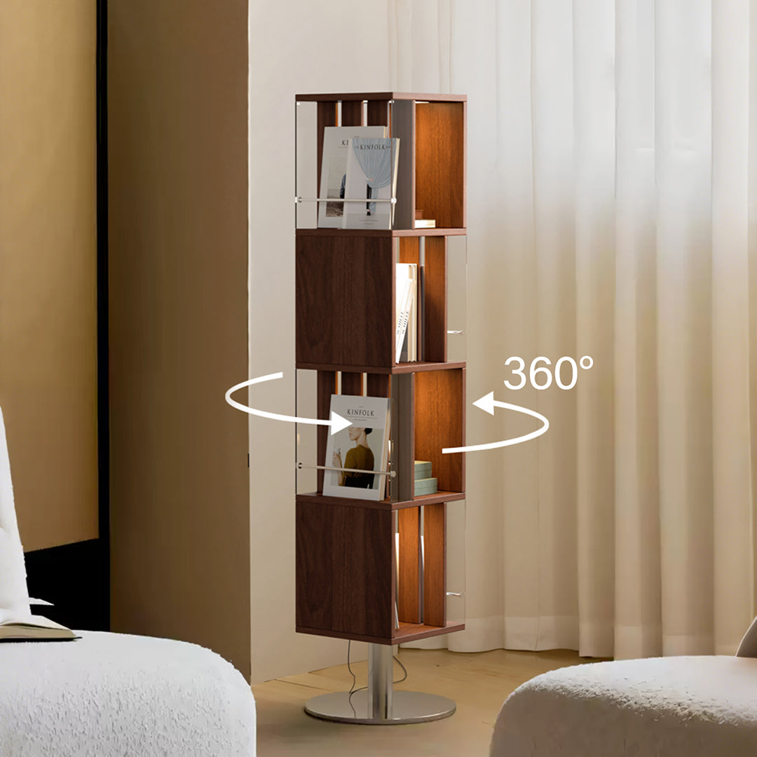 Anastasov Rotating Bookshelf, Corner Bookshelf, Solid Wood, With Light