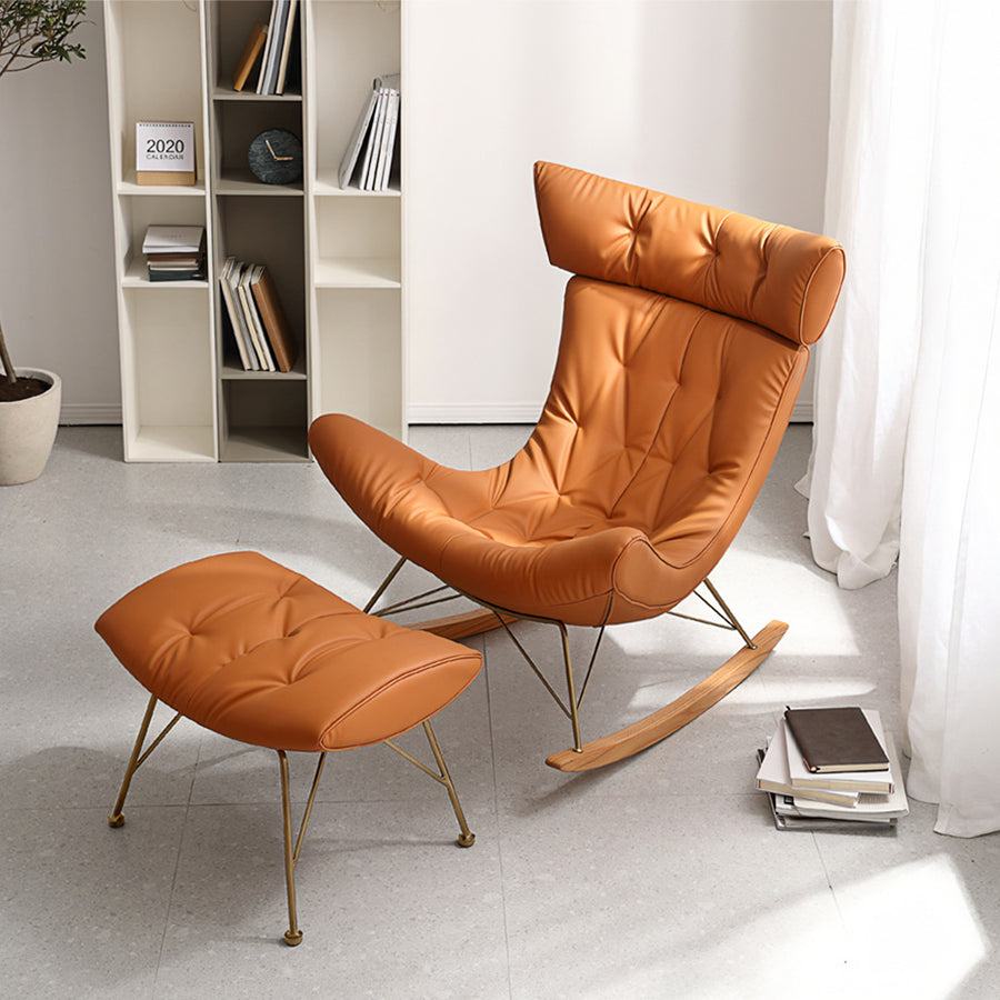 Anwar Rocking Chair With Footstool, Orange Leather detail view for accent chair UK