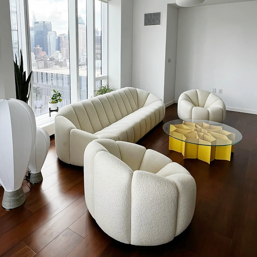Grace Pumpkin Armchair, White Boucle in a modern UK home