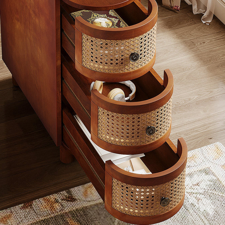 Josephine Rattan Side Table detail view for storage cabinet UK