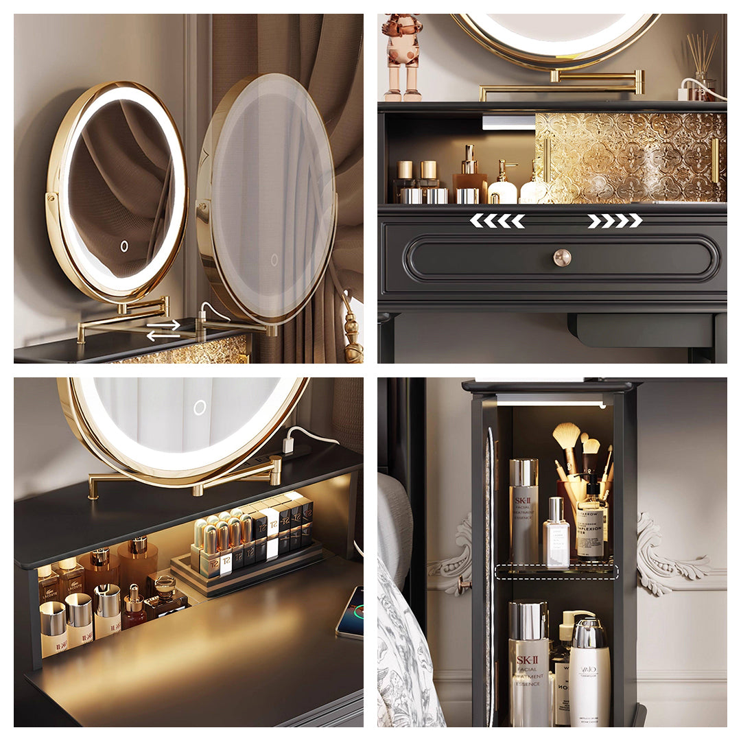 Luxurious Black Dressing Table with LED Mirror for Family Homes tall  kitchen cabinet