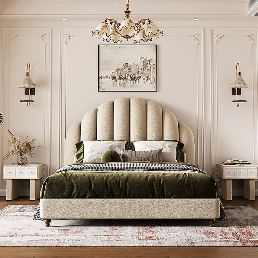 Persephone Shell Double Bed, King Size, Super King Size, Flannelette detail view for storage bed UK