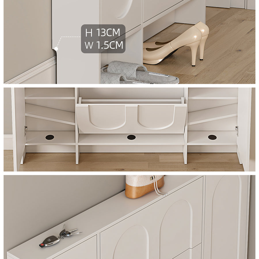 Emilio Slimline Shoe Storage For Hallway, Cream detail view for cabinet UK
