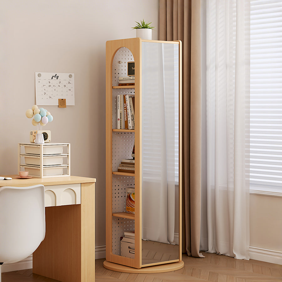 Correa Rotating Bookshelf, Freestanding Shelving Unit With Full Length Mirror detail view for tan bookshelf UK
