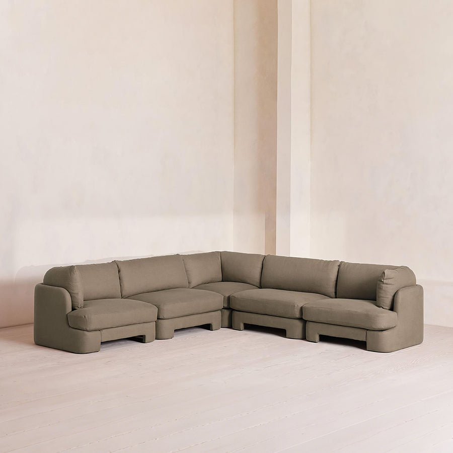 Dominguez L Shape Four Seater Sofa, Modular Corner Sofa, Boucle detail view for l shape four boucle corner sofa UK