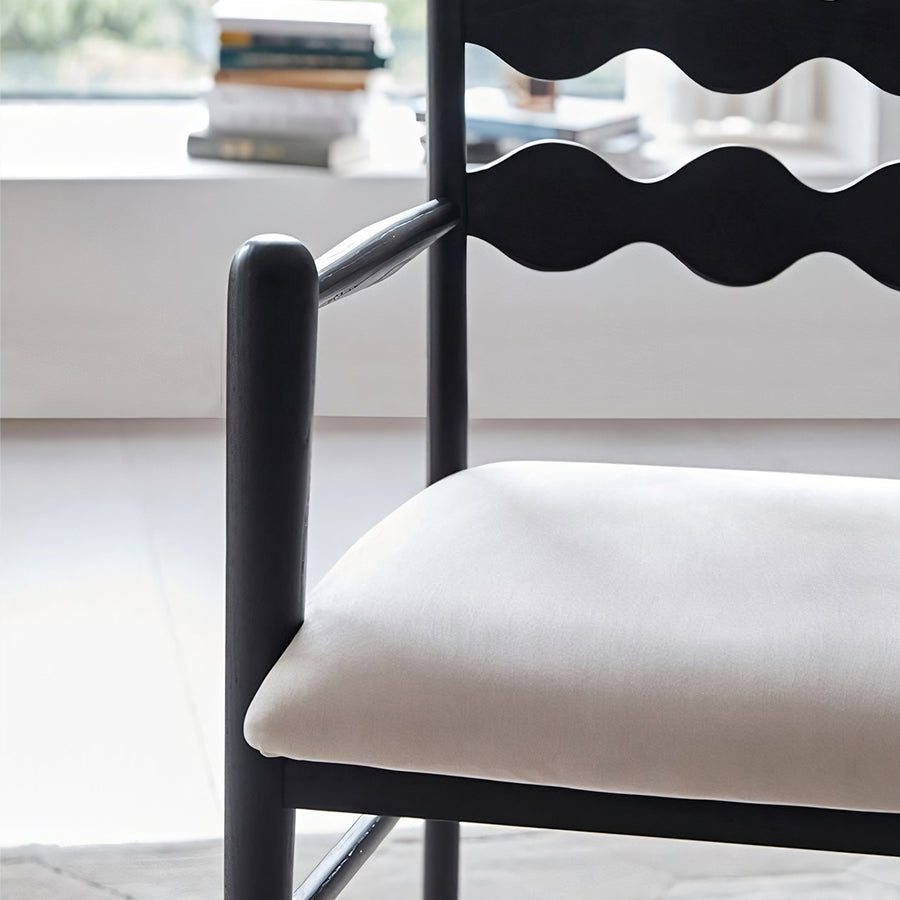 Jiro Dining Chair With Arms, Sold Wood detail view for wooden dining chair UK