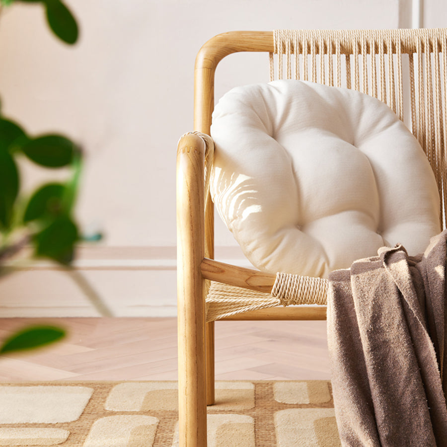 Zubkov Lounge Chair, Rattan & Solid Wood, Oak detail view for accent chair UK