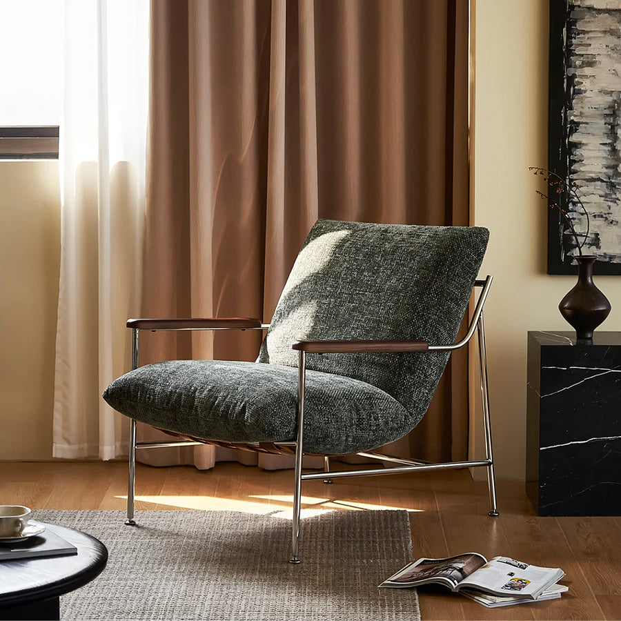 Orozco Lounge Chair With Ottoman, Chenille detail view for accent chair UK