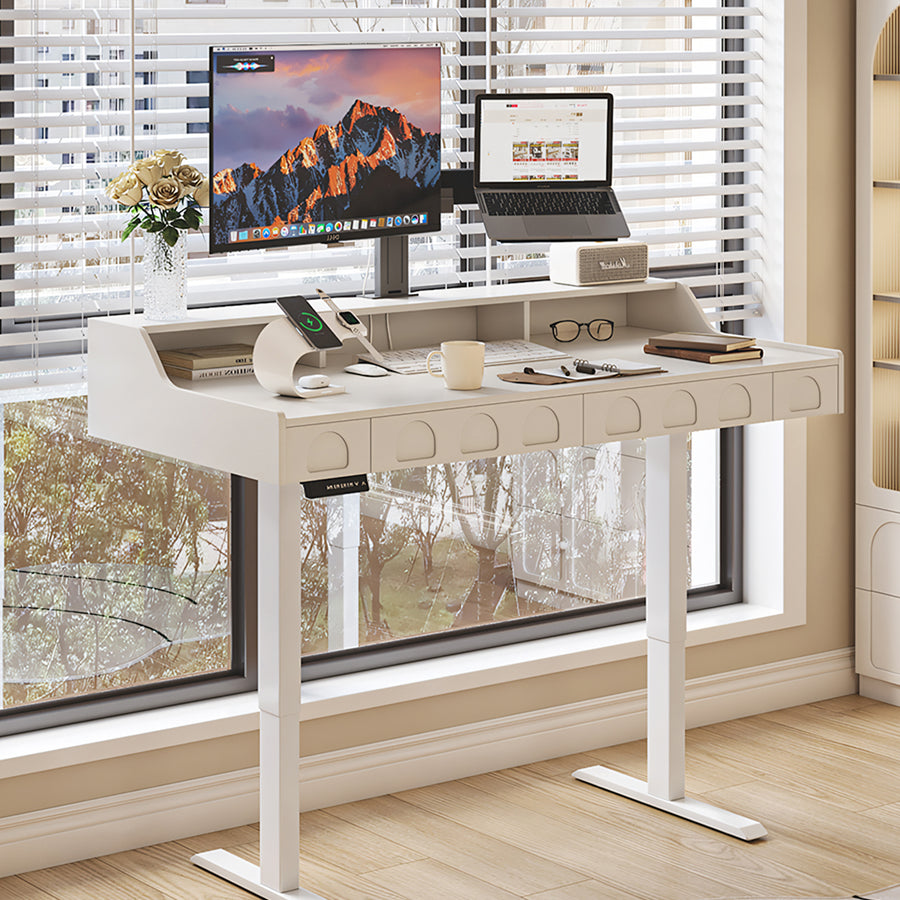 Freya Smart Standing Office Desk, Up And Down, Electric Height Adjustable detail view for tan office desk UK