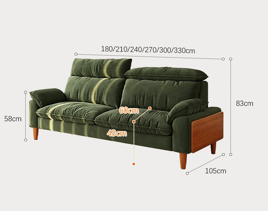 Rodríguez Two Seater, Three Seater, Four Seater Corduroy Sofa, Green, Ash Wood product image 8
