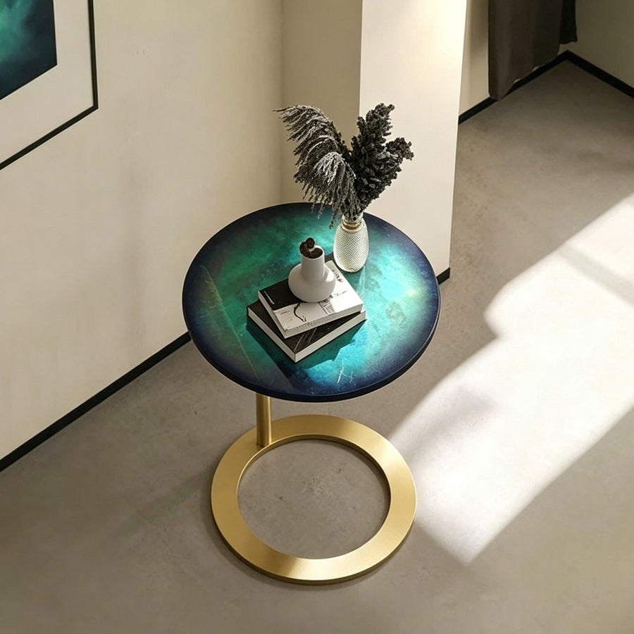 Pearce Side Table, Stainless Steel & Ceramic Stone
