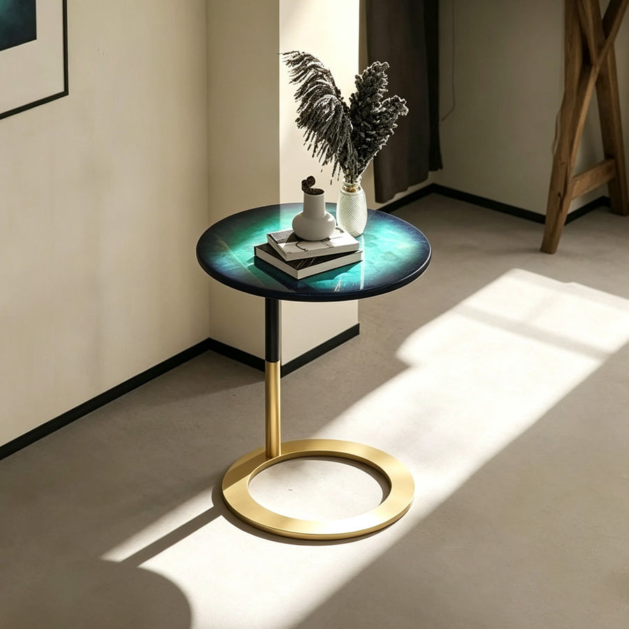 Pearce Side Table, Stainless Steel & Ceramic Stone
