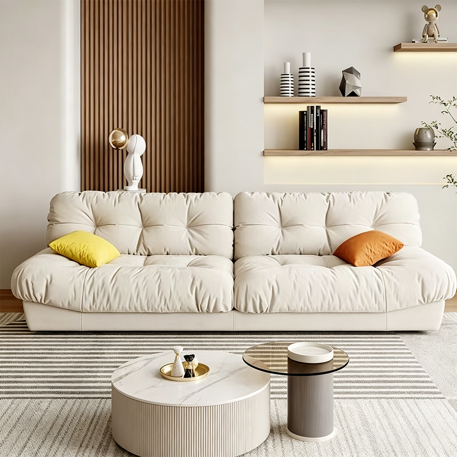 Hudson Soft Two Seater, Three Seater, Four Seater Sofa lifestyle view with cream two seater sofa