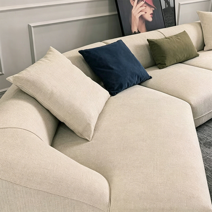 Hoshi Two Seater, Three Seater, Curved Sofa, Linen compact living room seating idea