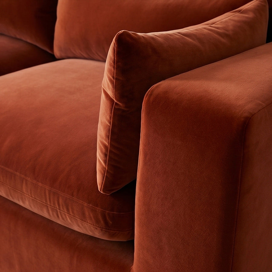 Cantu Loveseat Sofa, Two Seater Sofa, Velvet side view and sofa proportion