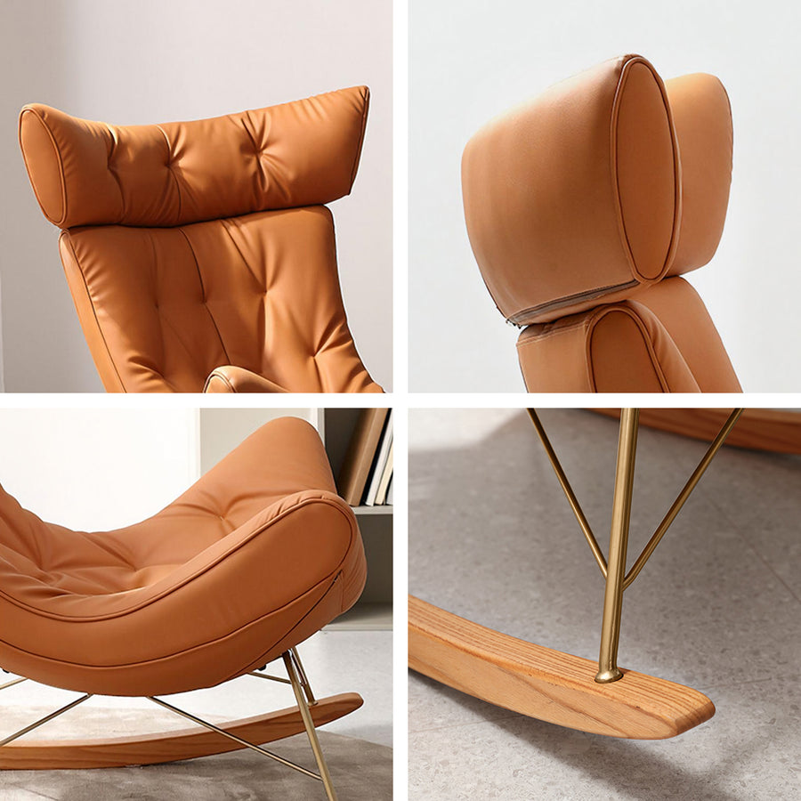 Anwar Rocking Chair With Footstool, Orange Leather in a modern UK home