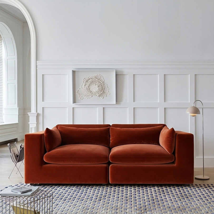 Cantu Loveseat Sofa, Two Seater Sofa, Velvet lifestyle view with compact two seater sofa