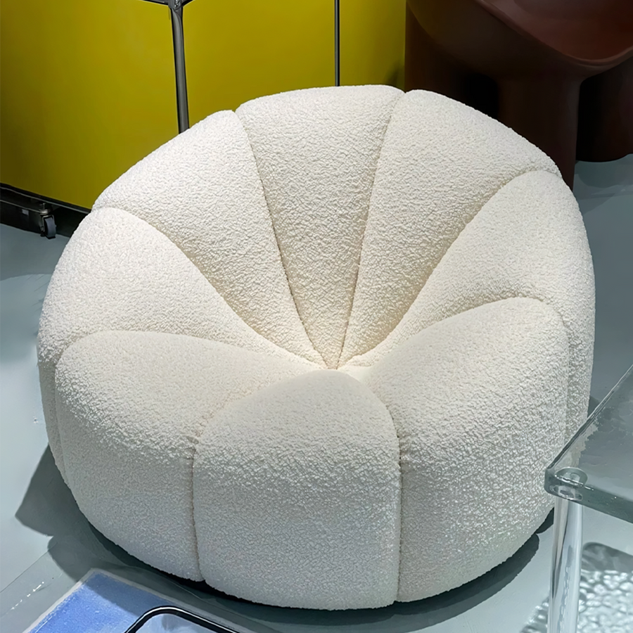 Grace Pumpkin Armchair, White Boucle styled for for living room