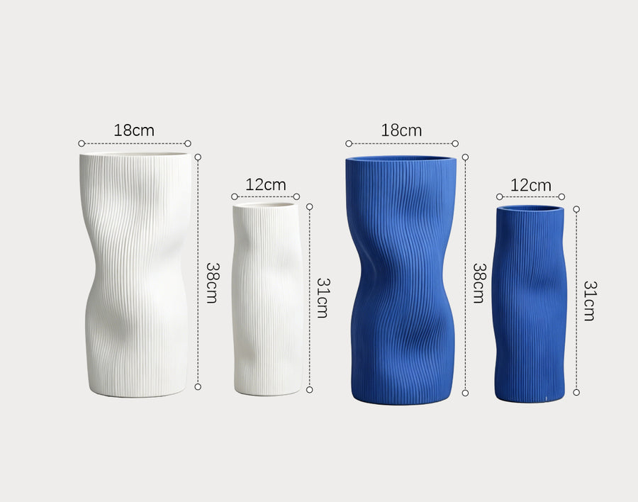 A Set Of Two Ceramic Vases, Blue/ White detail view for a two ceramic vases ceramic decorative vase UK