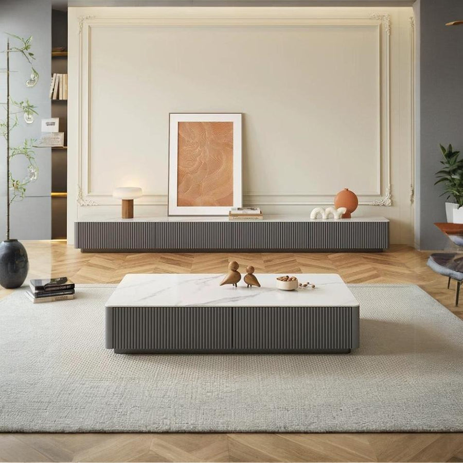 Abigail Stylish TV Stand, Sintered Stone, Cream styled for living room TV unit