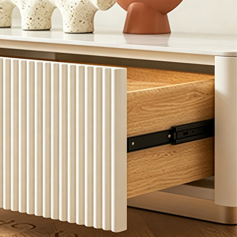 Abigail Stylish TV Stand, Sintered Stone, Cream in a modern UK home