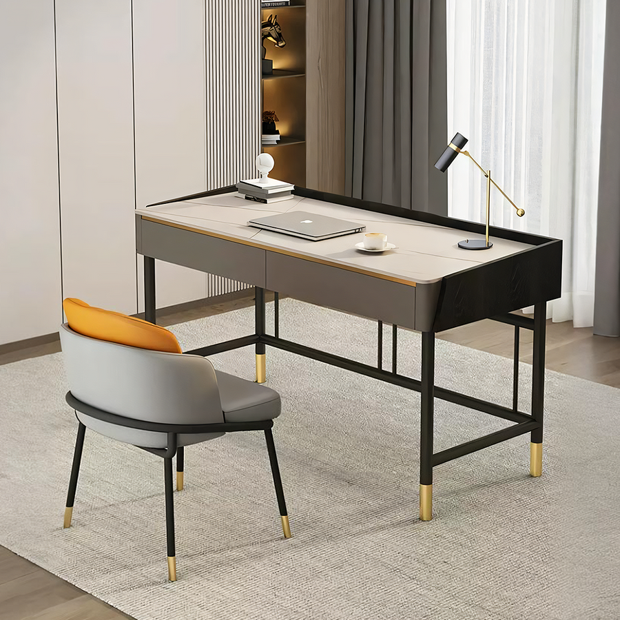 Abner Office Desk, Marble Effect - marble effect office desk UK
