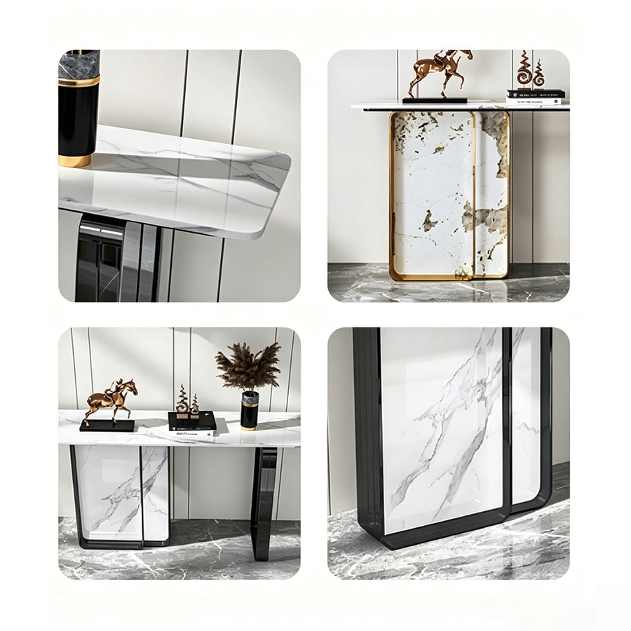 Aeta Console Table, Stone Top With Gold Frame - Rit Concept