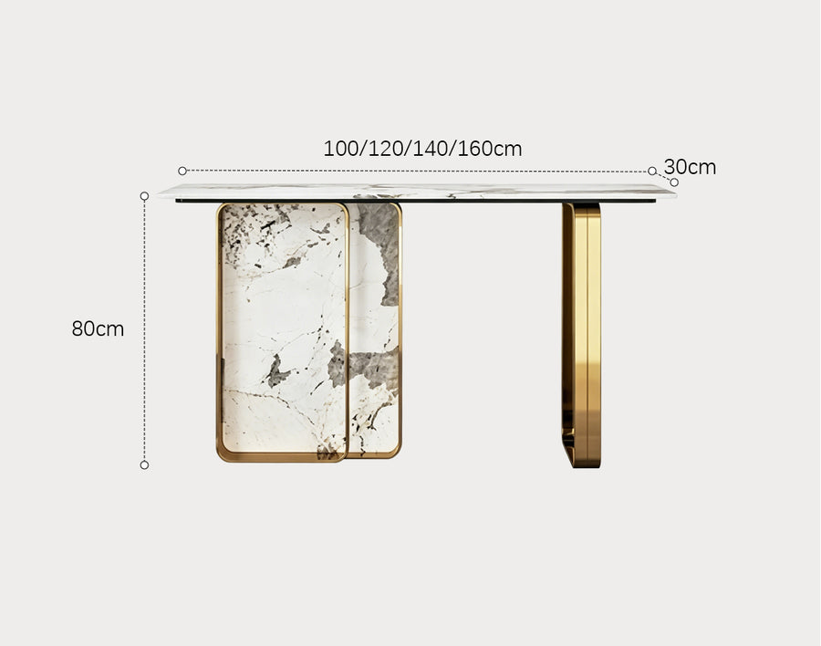 Aeta Console Table, Stone Top With Gold Frame styled for aeta console console table