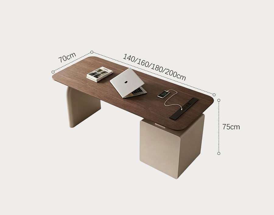 Bureau Ahn avec rangements, Noyer et Crème
