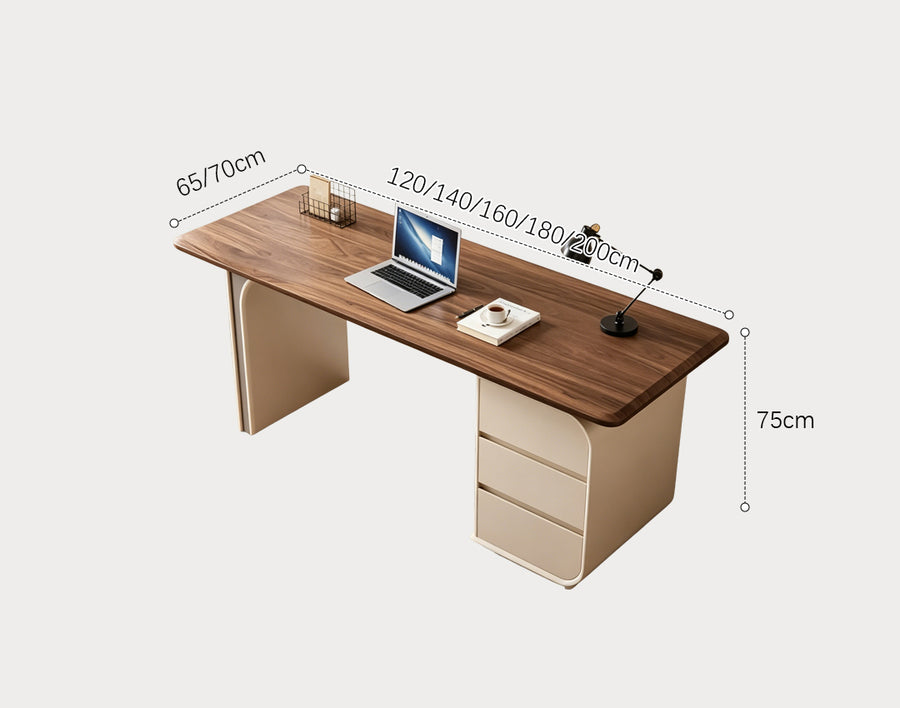 Ahn Office Desk With Storage, Walnut & Cream