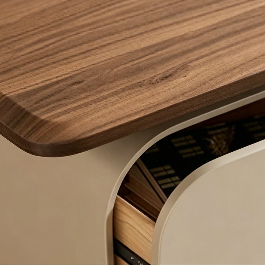 Ahn Office Desk With Storage, Walnut & Cream