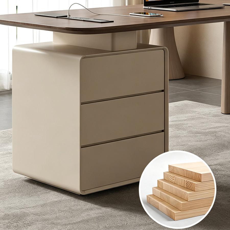 Bureau Ahn avec rangements, Noyer et Crème