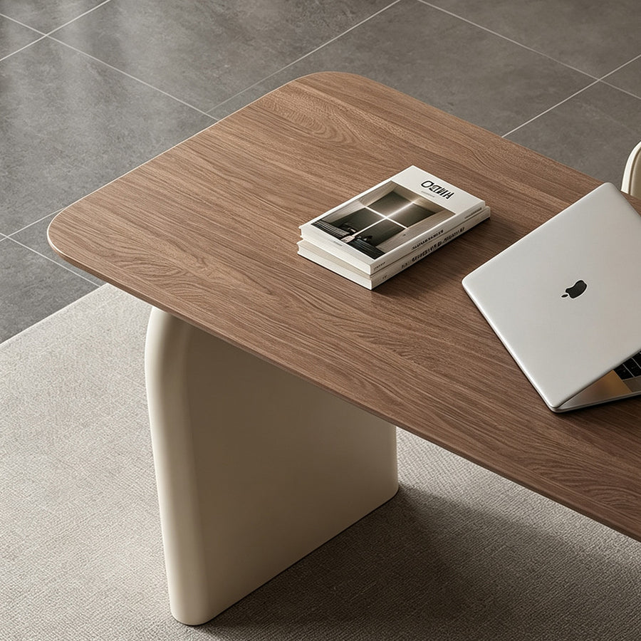 Bureau Ahn avec rangements, Noyer et Crème