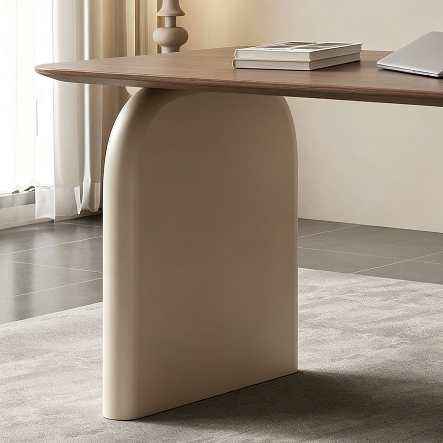 Bureau Ahn avec rangements, Noyer et Crème