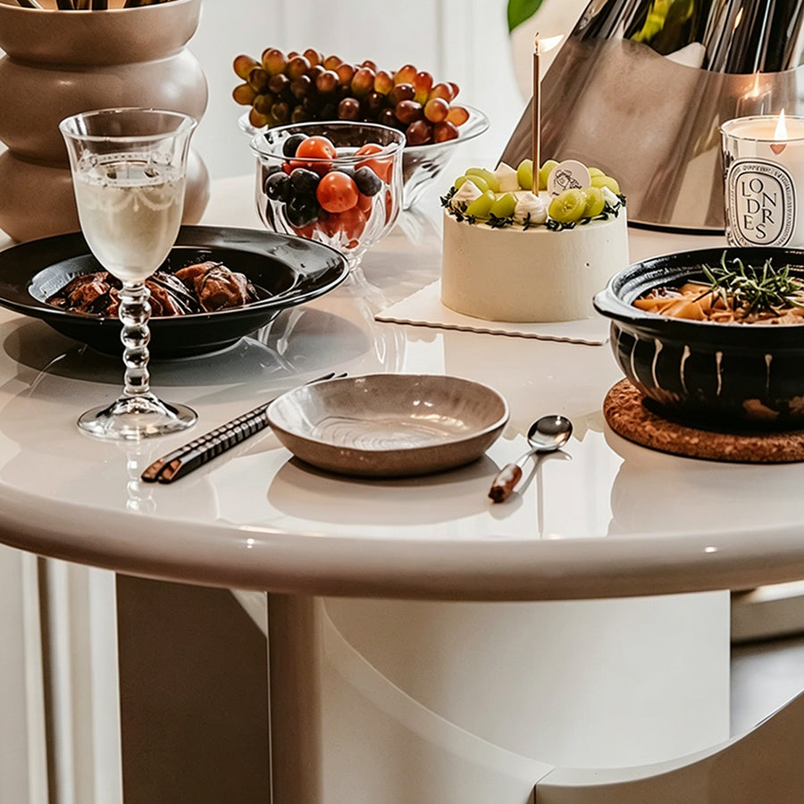 Alen Round Dining Table detail showing table finish and proportions