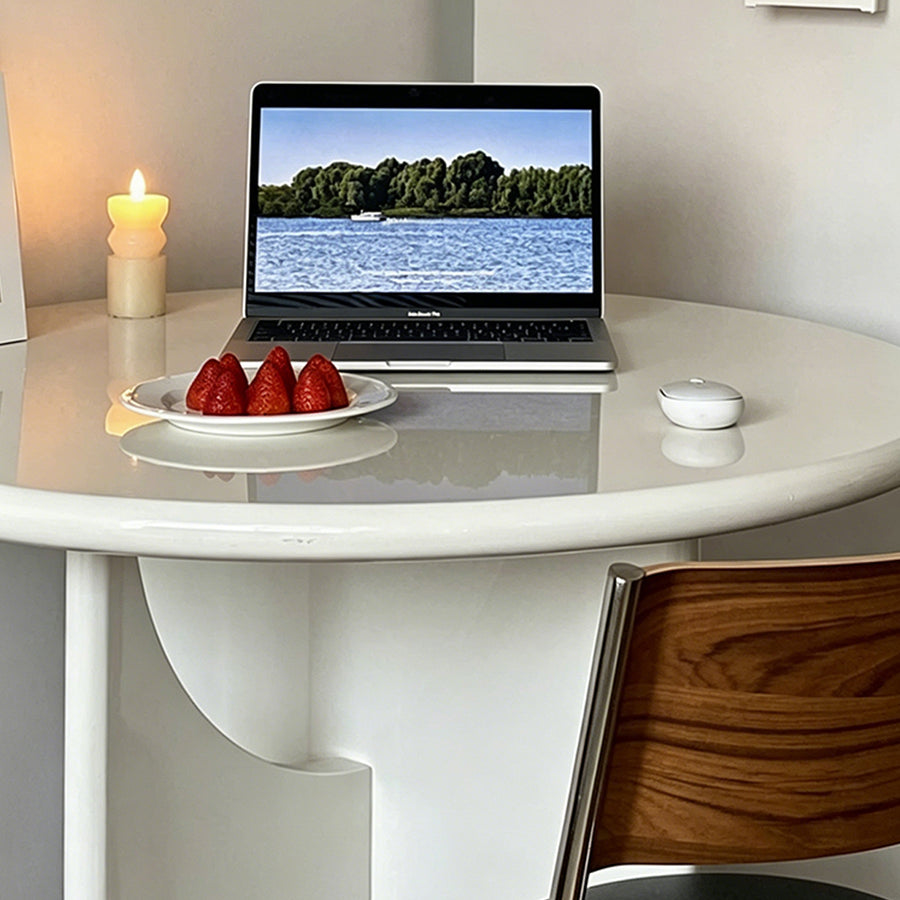 Alen Round Dining Table lifestyle view with round white and wood dining table