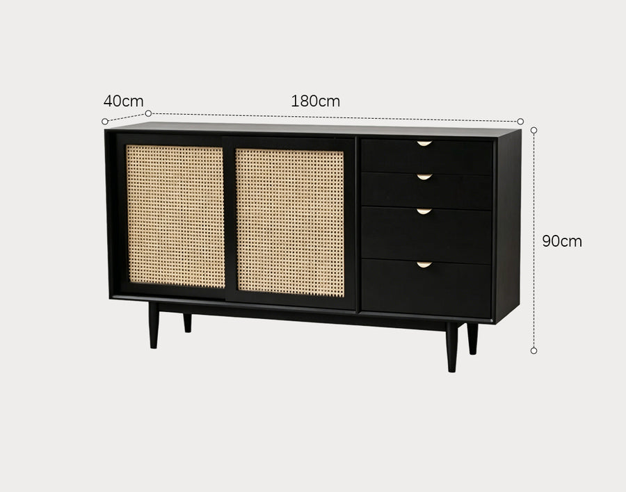 Allson Rattan Sideboard with 4 Drawers, Pine Wood styled for 4 modern sideboard cabinet