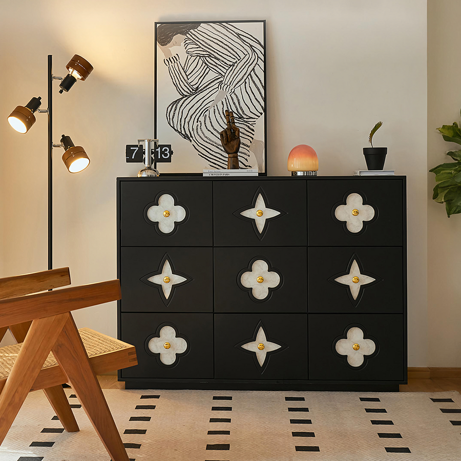 Amalia Narrow Sideboard, Art Deco Sideboard, Black - black sideboard UK
