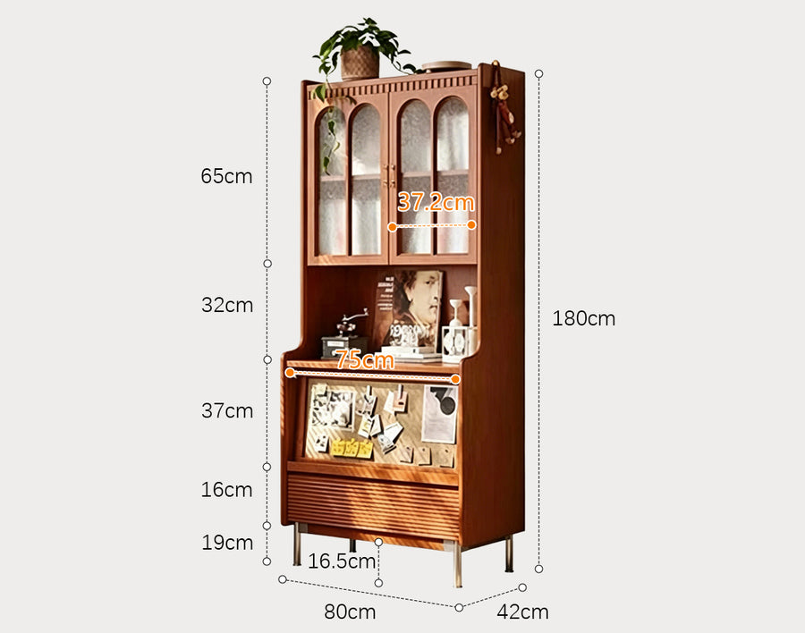 Mason Tall Sideboard, With Bookcase detail view for wooden sideboard UK
