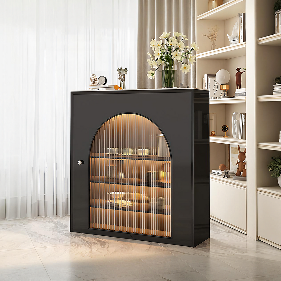 Amanda Slim Sideboard With Glass Door, Black - amanda slim sideboard glass sideboard UK