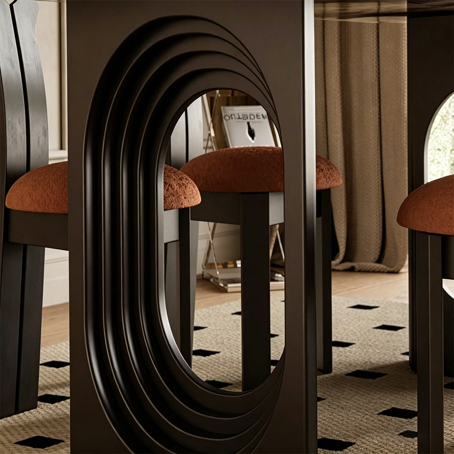 Amaris Dining Table lifestyle view with marble dining table and 6 chairs sale