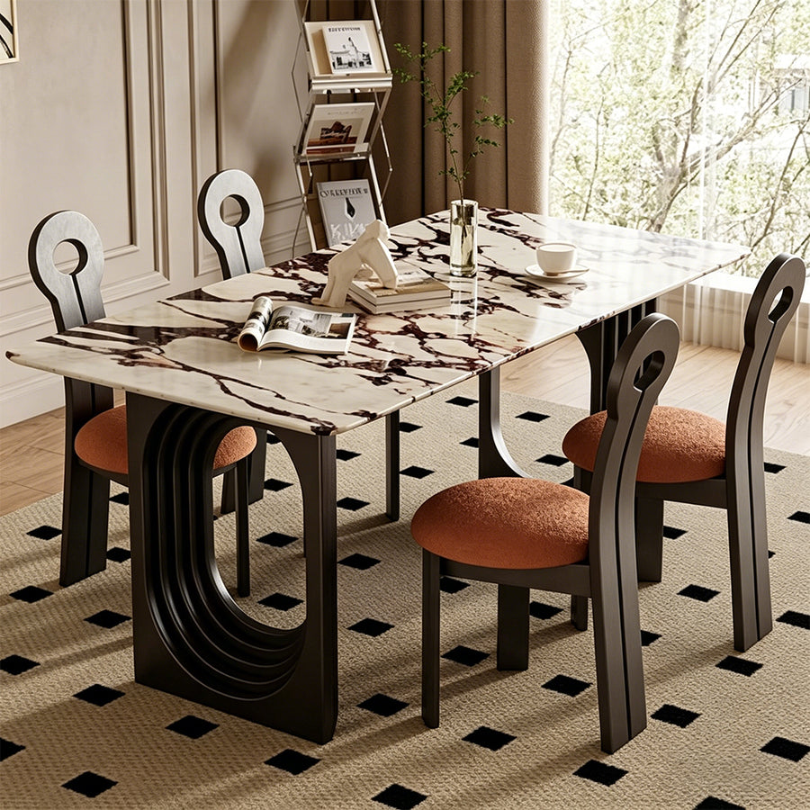Amaris Dining Table lifestyle view with marble dining table and 6 chairs