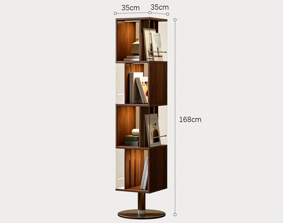 Anastasov Rotating Bookshelf, Corner Bookshelf, Solid Wood, With Light