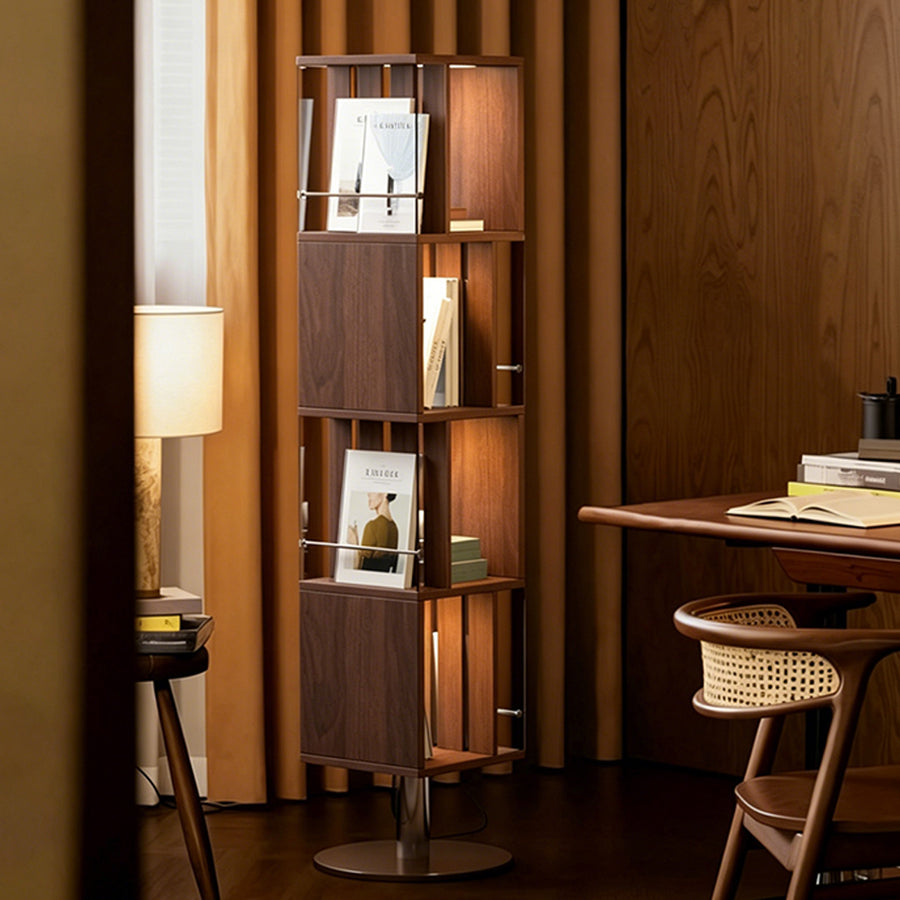 Anastasov Rotating Bookshelf, Corner Bookshelf, Solid Wood, With Light