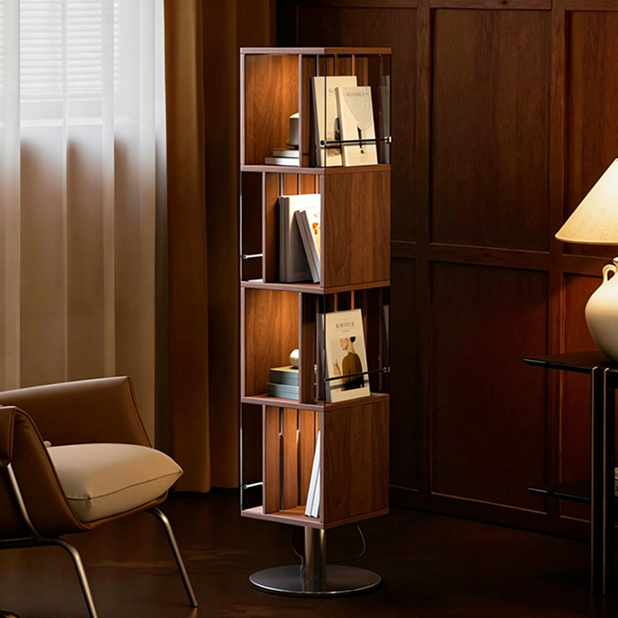 Anastasov Rotating Bookshelf, Corner Bookshelf, Solid Wood, With Light
