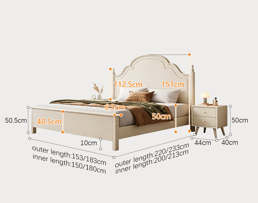 Andrea King Size / Super King Size Bed With Storage, Cream