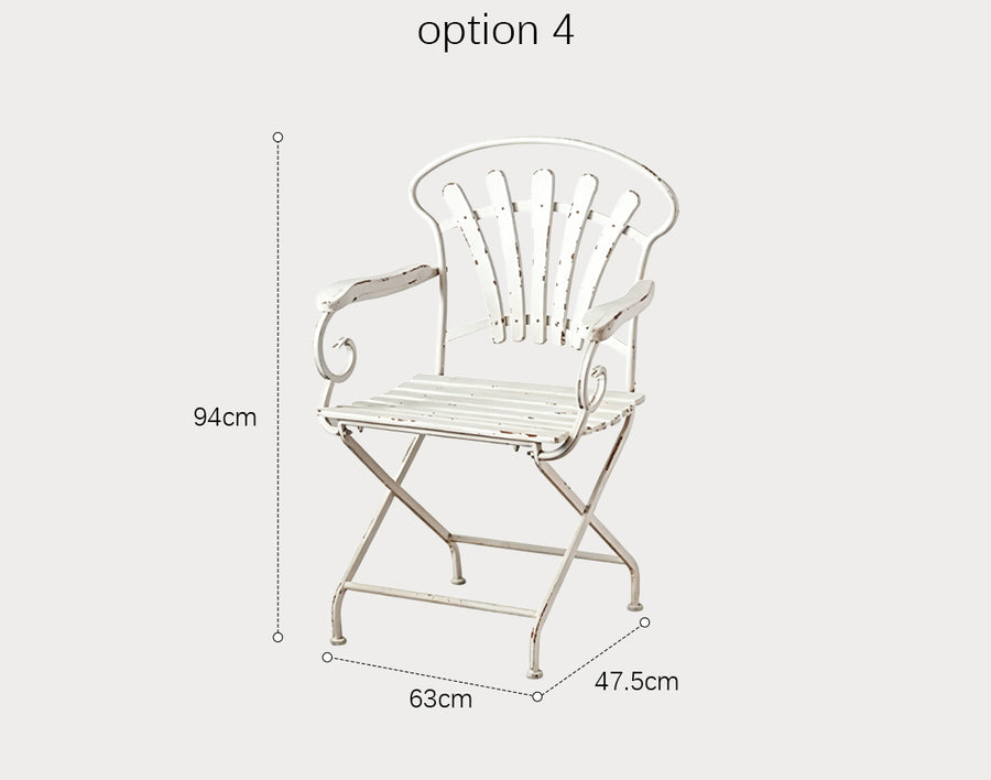 Antonia Outdoor Garden Dining Table Set, Iron detail view for lounge chair
