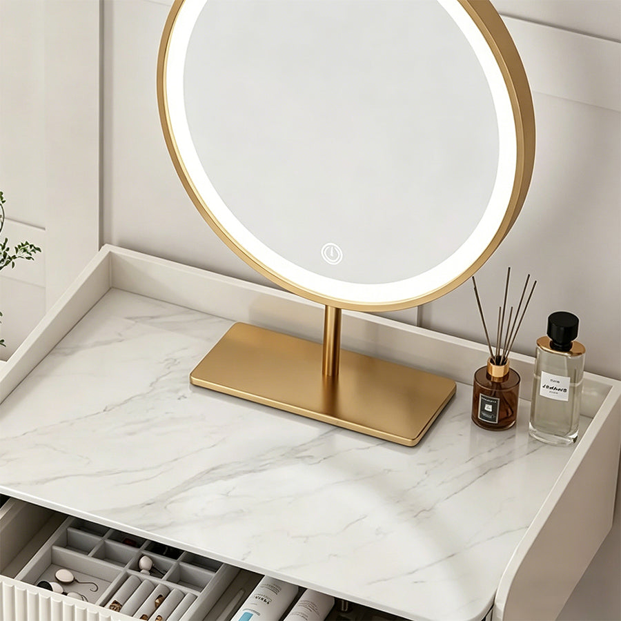 Asante Small Dressing Table With Side Cabinet & LED Mirror cabinet and shelf detail