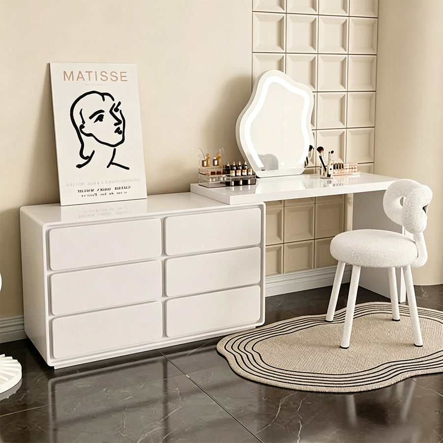Aubrey Dressing Table Set With Side Drawer cabinet and shelf detail